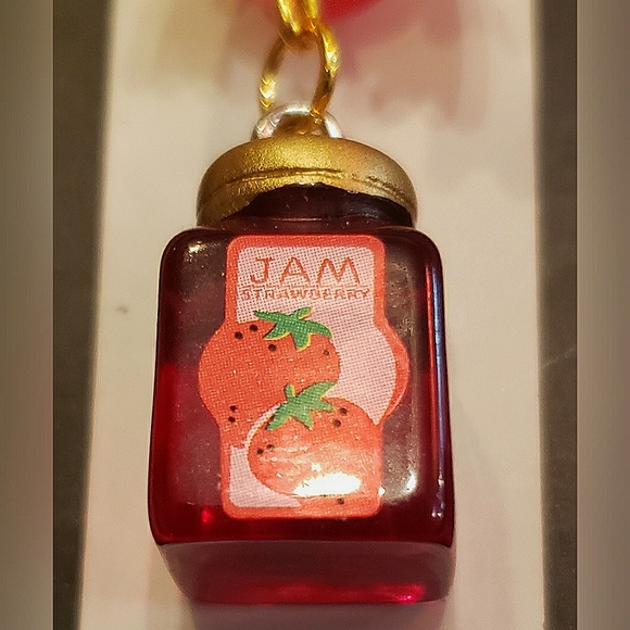 Handmade Cute Bows & Strawberry Jam Pendant Dangle Earrings - Picture 4 of 5